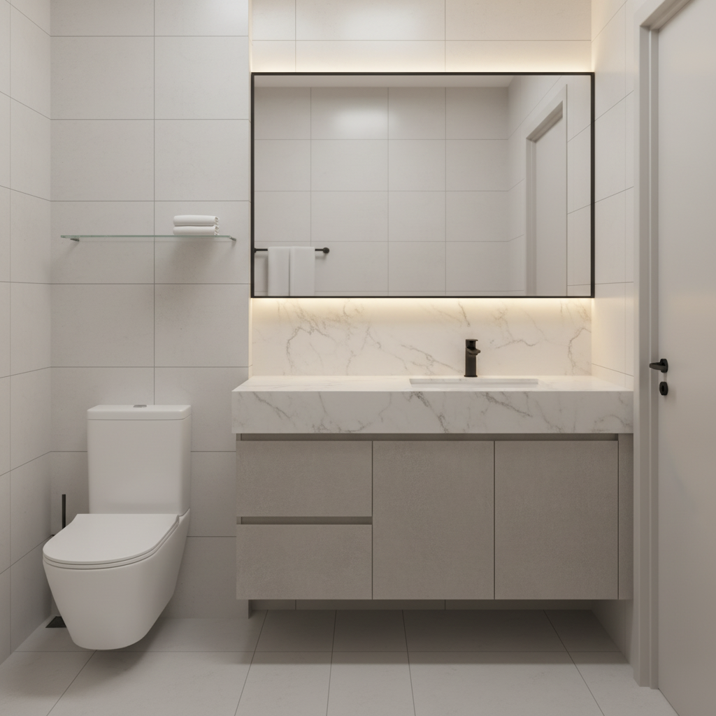 Minimal Marble Bath Modern Bathroom Interior Design With Floating Vanity