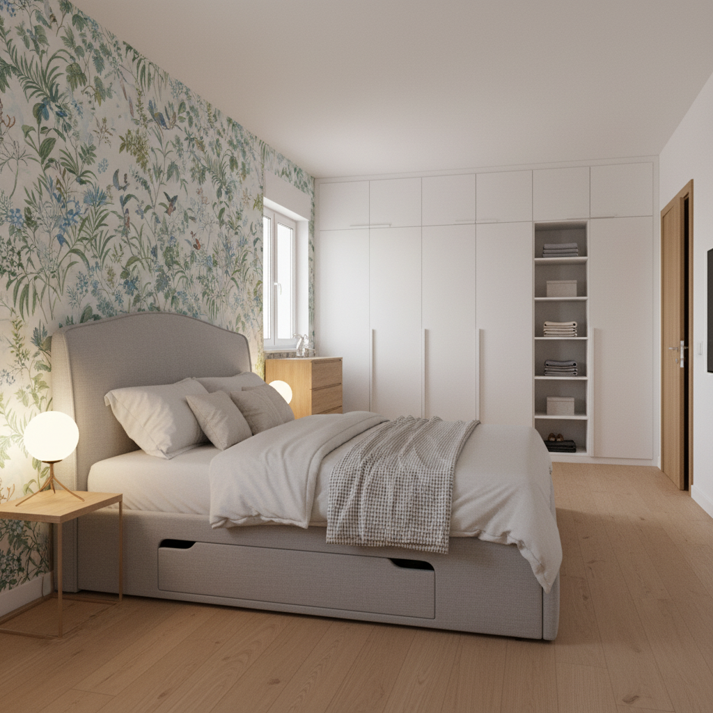 Botanical Calm Contemporary Bedroom Interior Design With Smart Storage