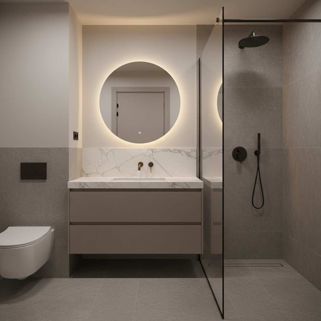 Minimalist Spa Style Bathroom Interior Design With Floating Vanity