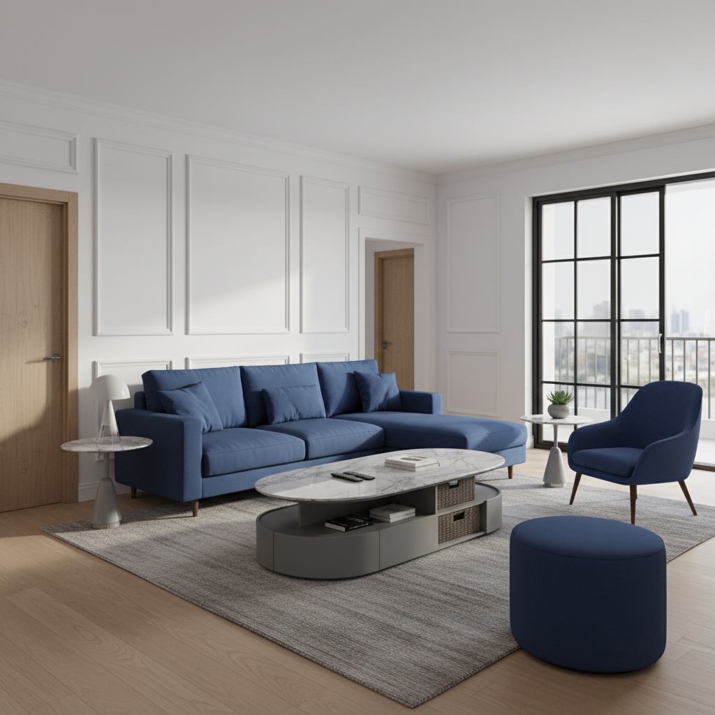 Contemporary Blue Marble Living Room Interior Design