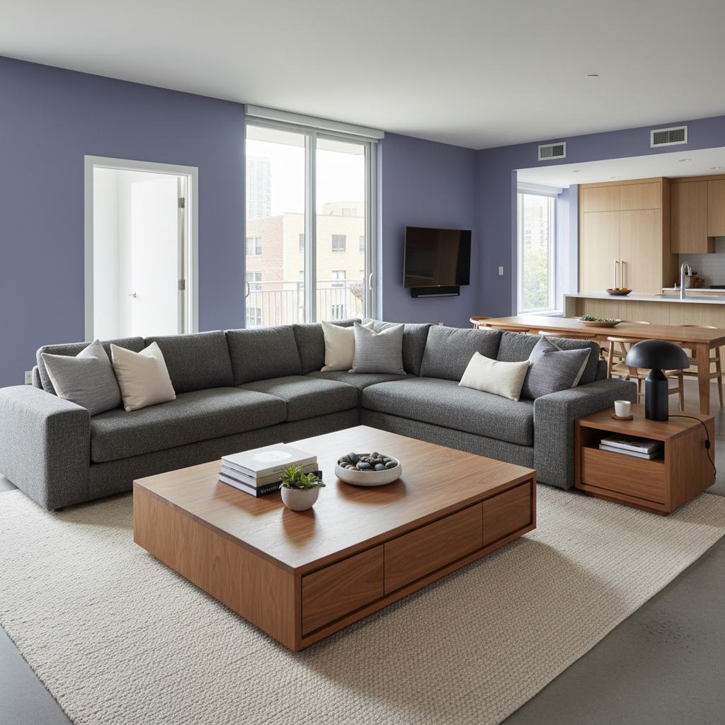 Contemporary Living Room Interior Design With Warm Walnut Accents