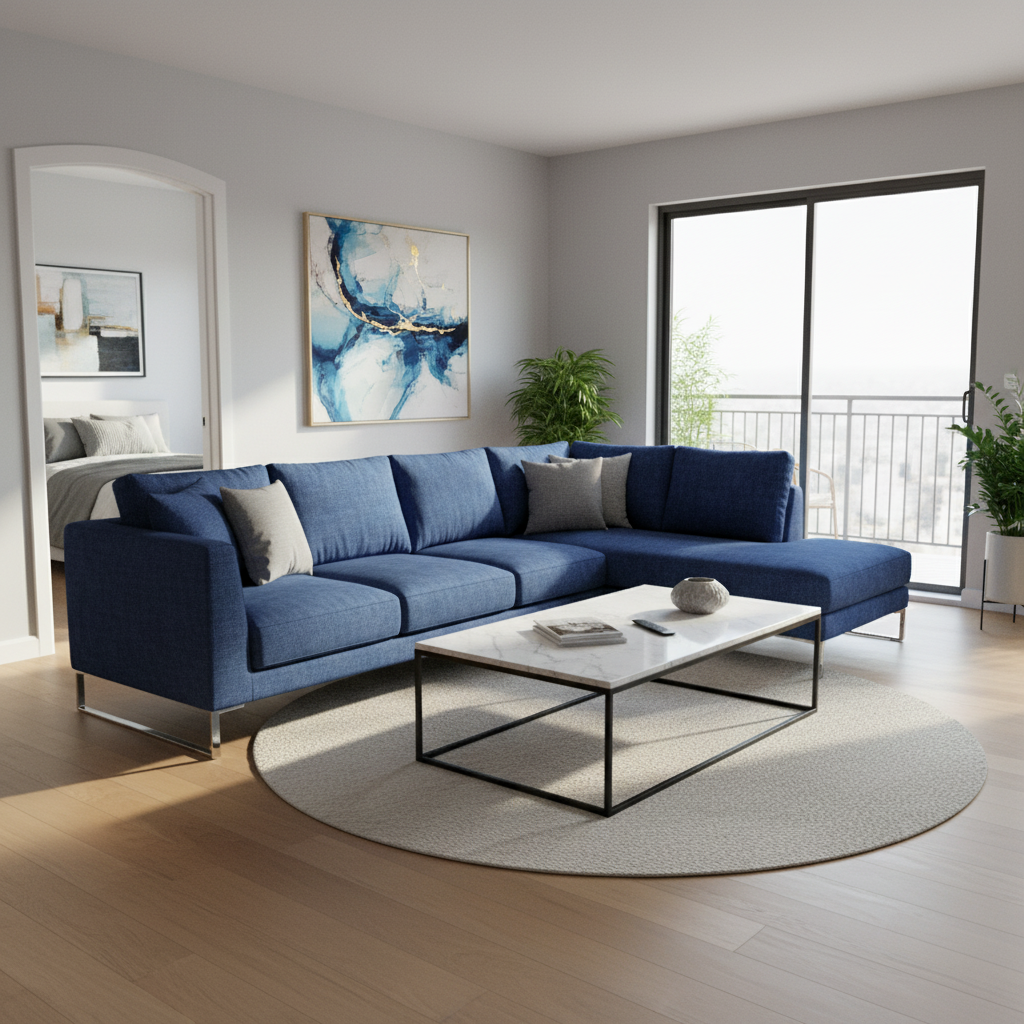 Calm Blue Contemporary Living Room Interior Design
