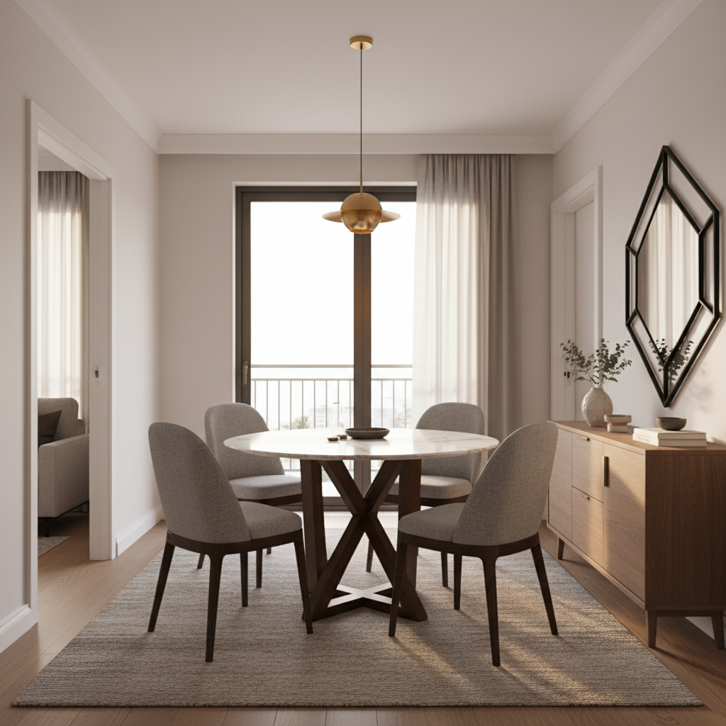 Modern Neutral Dining Room Interior Design With Marble Table