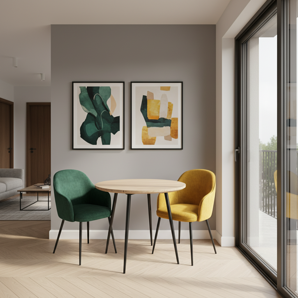 Cozy Contemporary Dining Nook With Bold Accent Chairs