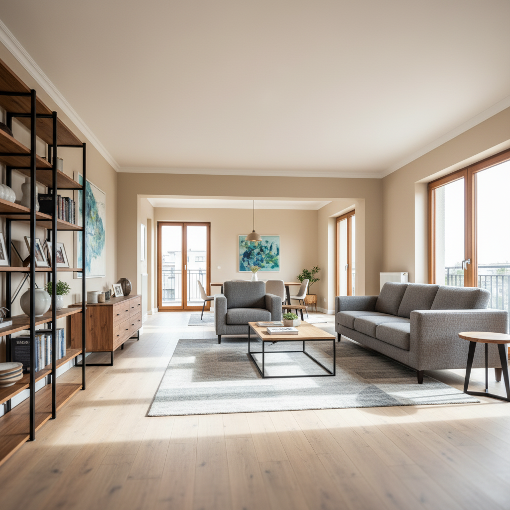 Calm Modern Living Room With Warm Wood Accents