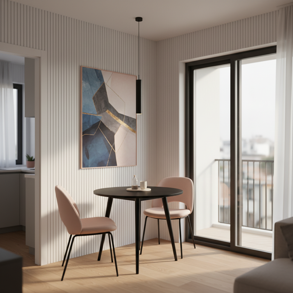 Compact Chic Dining Nook Blush Chairs Round Table