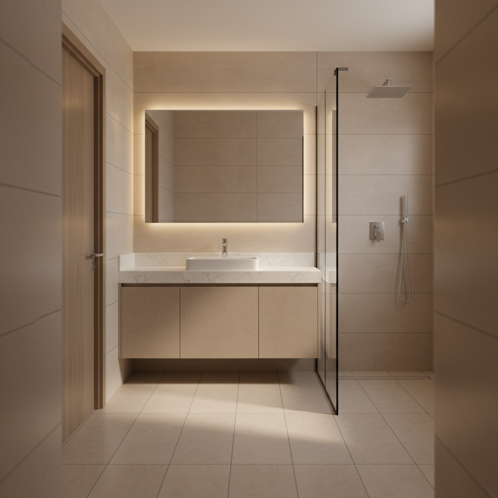 Contemporary Bathroom Interior Design Floating Vanity Rain Shower